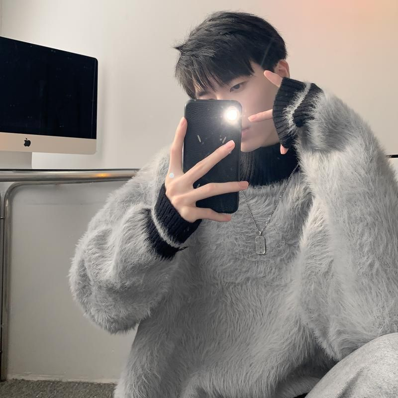 Fur Collar Pullovers Estampado - огляд і ціна Korean Men Lifestyle